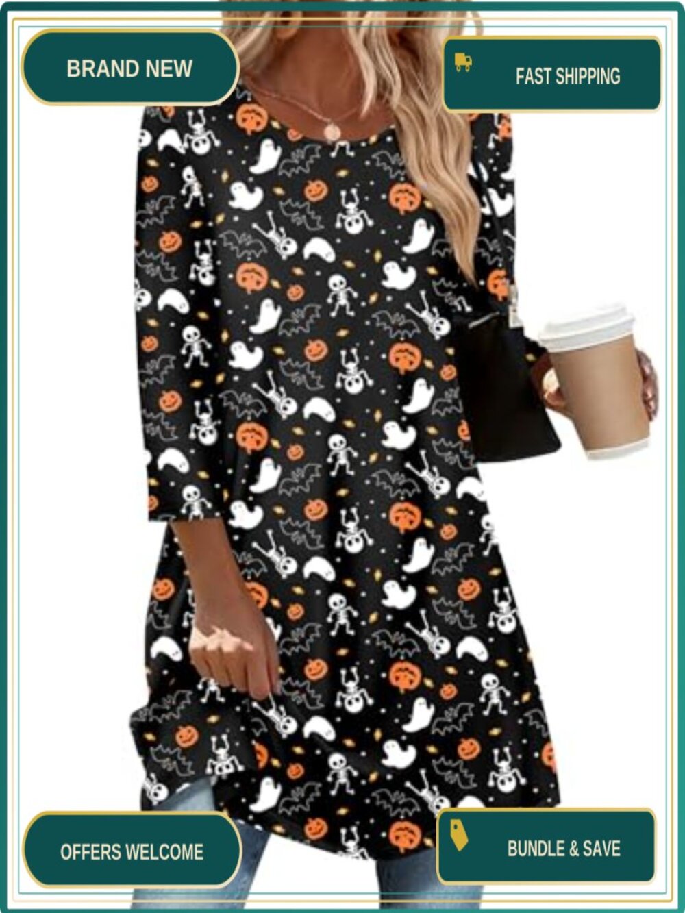 Women's 3/4 Sleeve Tunic Top Loose Fit Dressy Casual Blouse